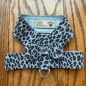 Susan Lanci Designs Blue Leopard Print Dog Big Bow Tinkie Harness M medium